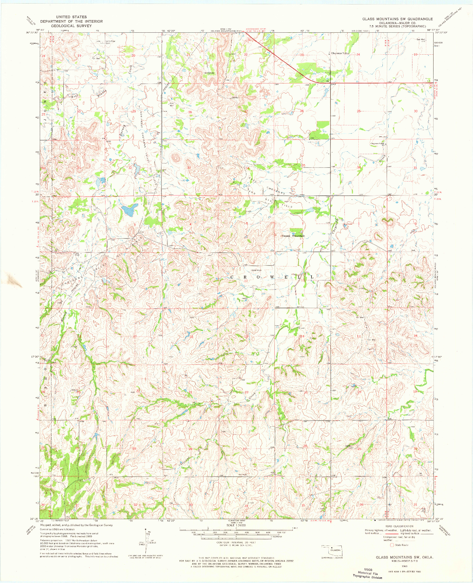 USGS 1:24000-SCALE QUADRANGLE FOR GLASS MOUNTAINS SW, OK 1969