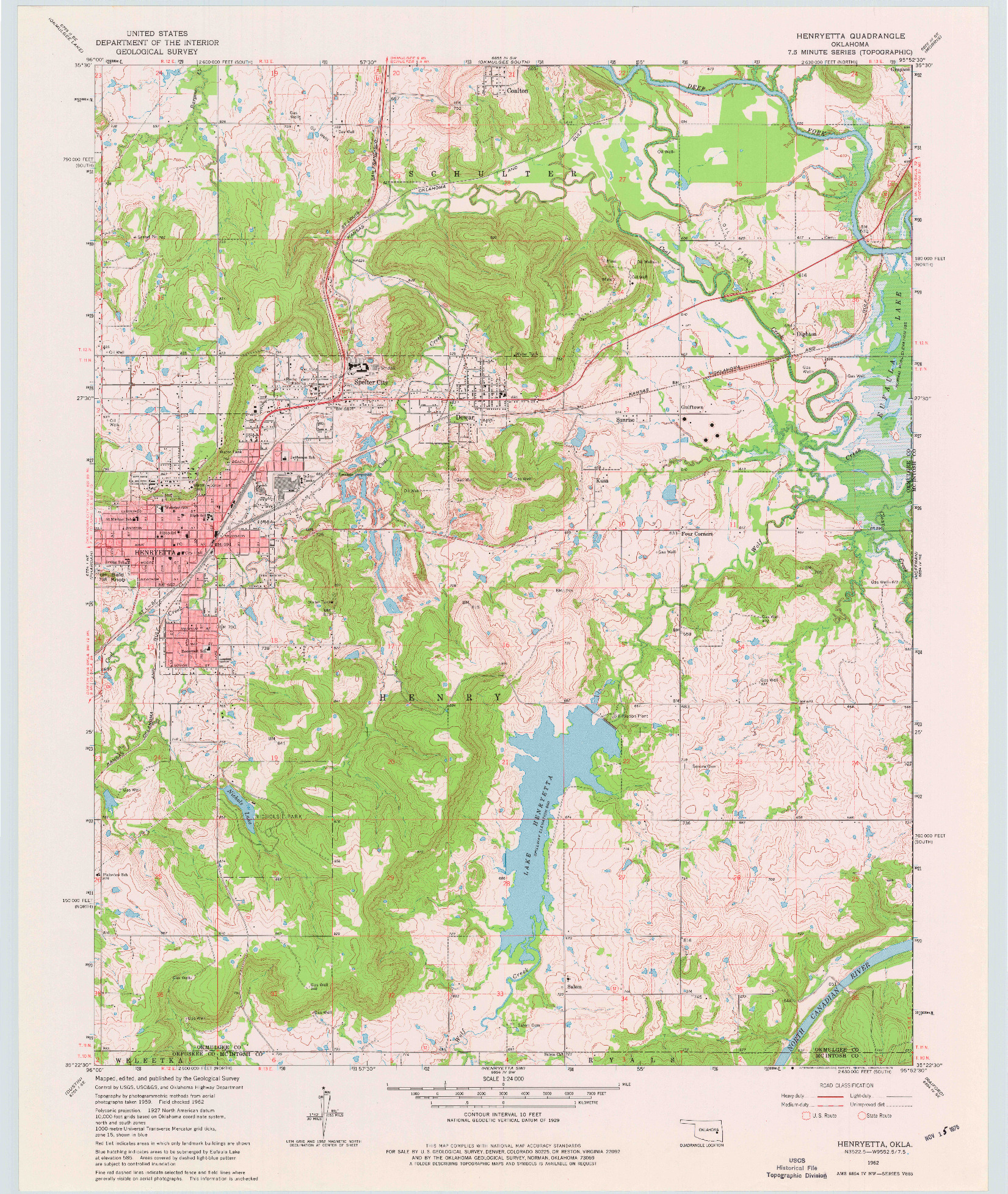 USGS 1:24000-SCALE QUADRANGLE FOR HENRYETTA, OK 1962