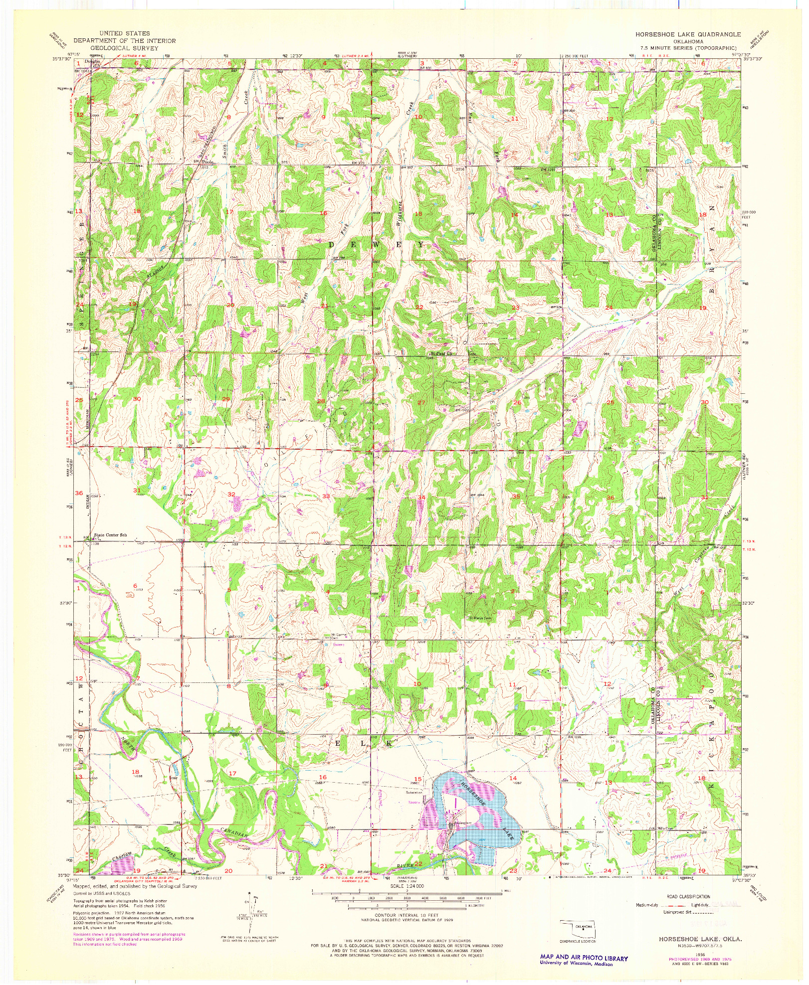 USGS 1:24000-SCALE QUADRANGLE FOR HORSESHOE LAKE, OK 1956