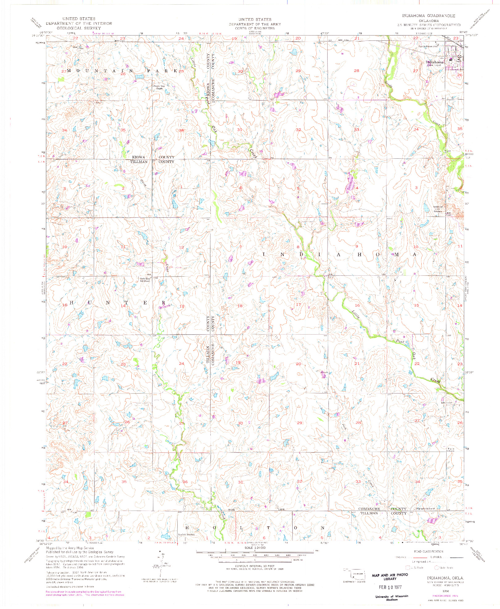 USGS 1:24000-SCALE QUADRANGLE FOR INDIAHOMA, OK 1956