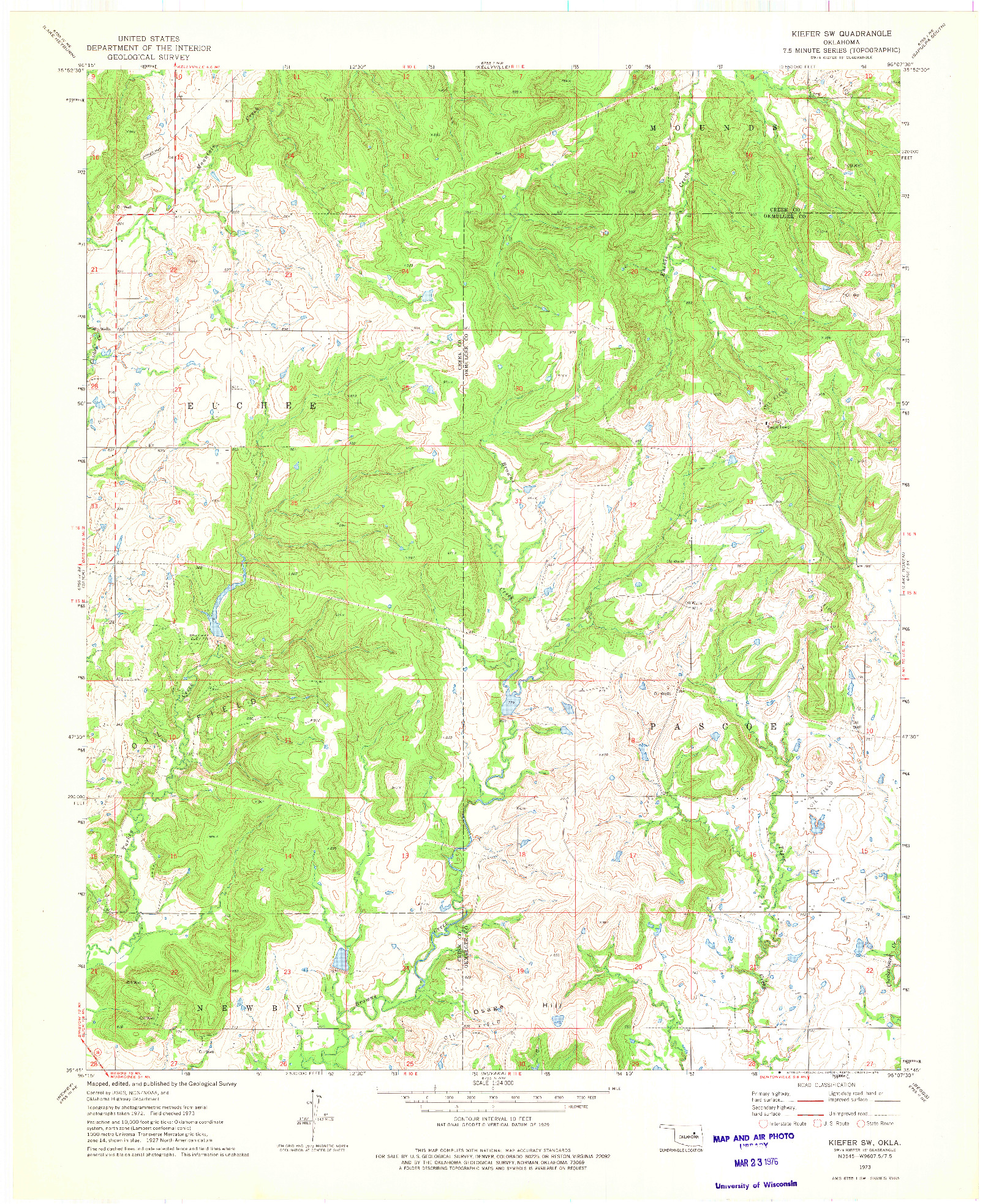USGS 1:24000-SCALE QUADRANGLE FOR KIEFER SW, OK 1973