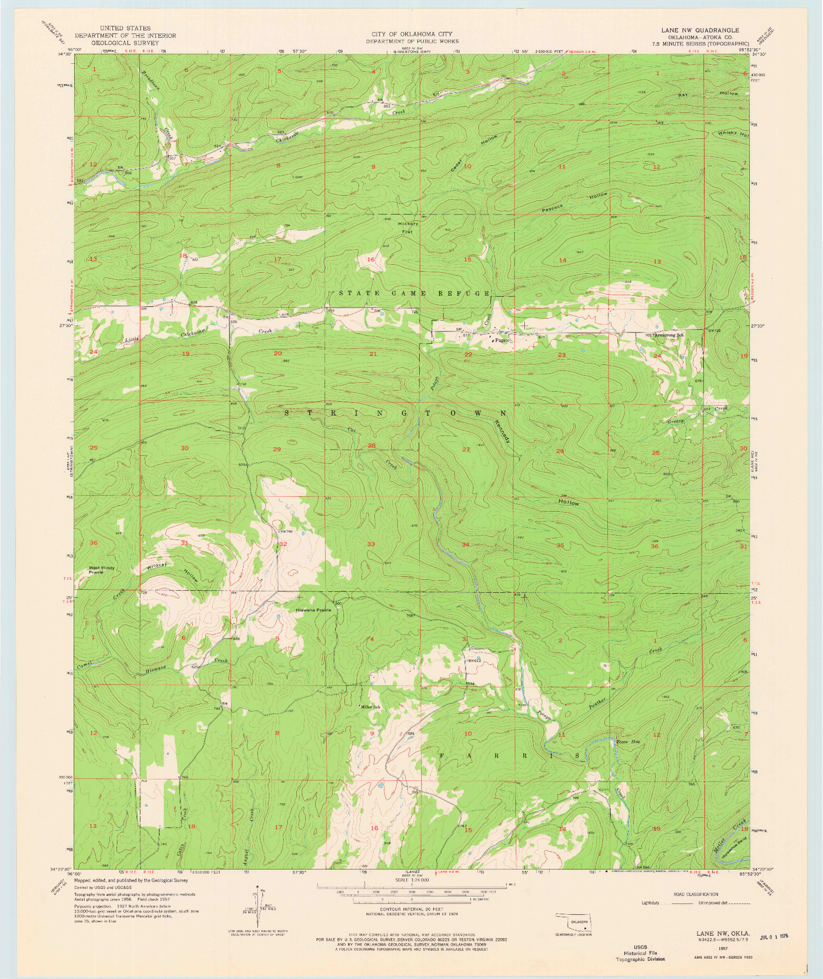 USGS 1:24000-SCALE QUADRANGLE FOR LANE NW, OK 1957