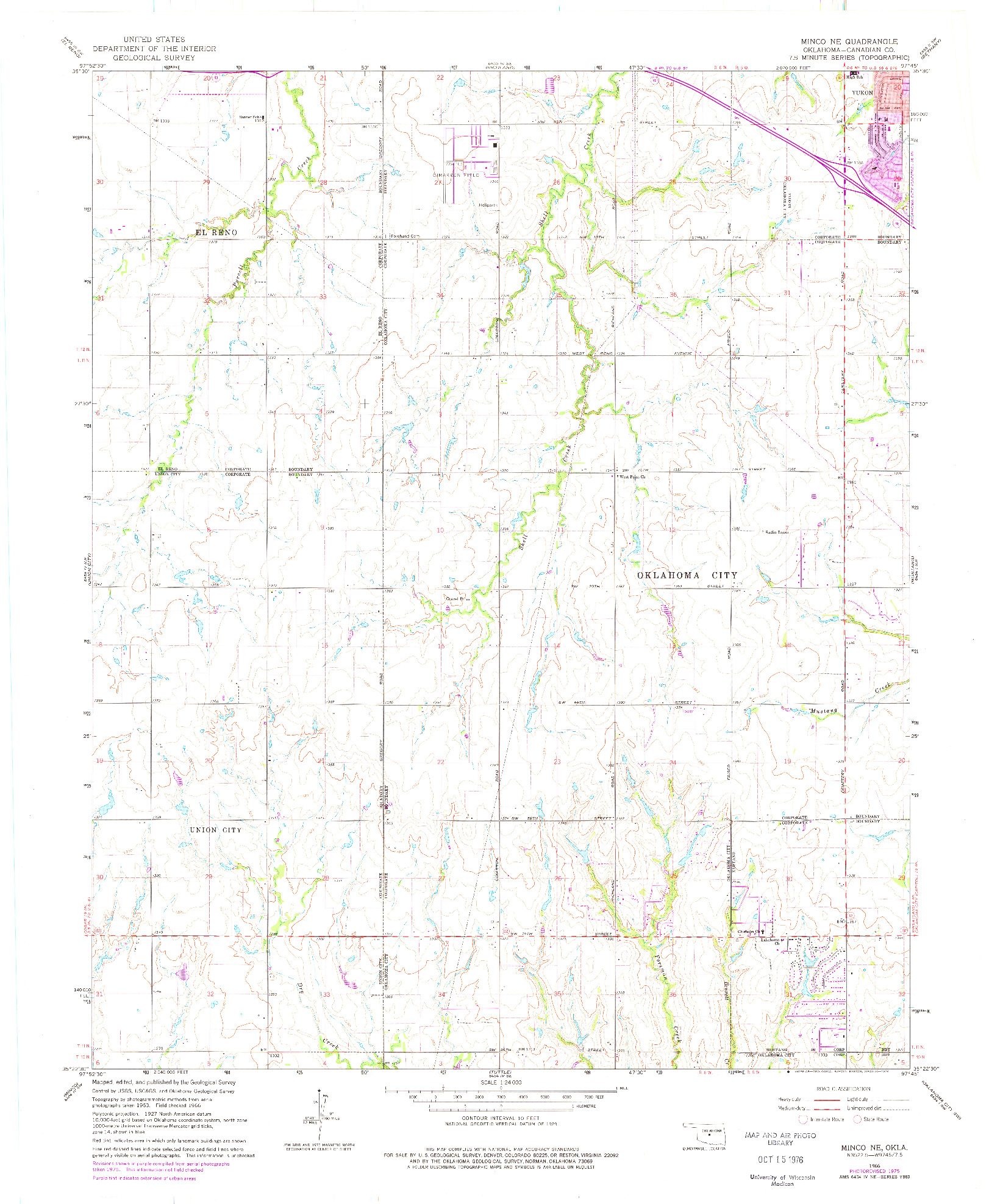 USGS 1:24000-SCALE QUADRANGLE FOR MINCO NE, OK 1966