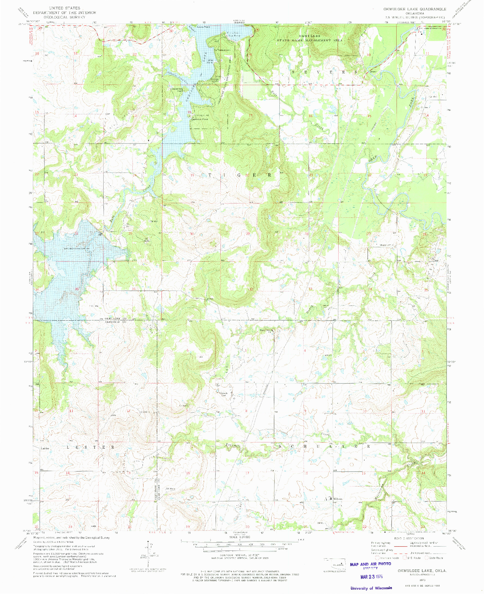 USGS 1:24000-SCALE QUADRANGLE FOR OKMULGEE LAKE, OK 1973