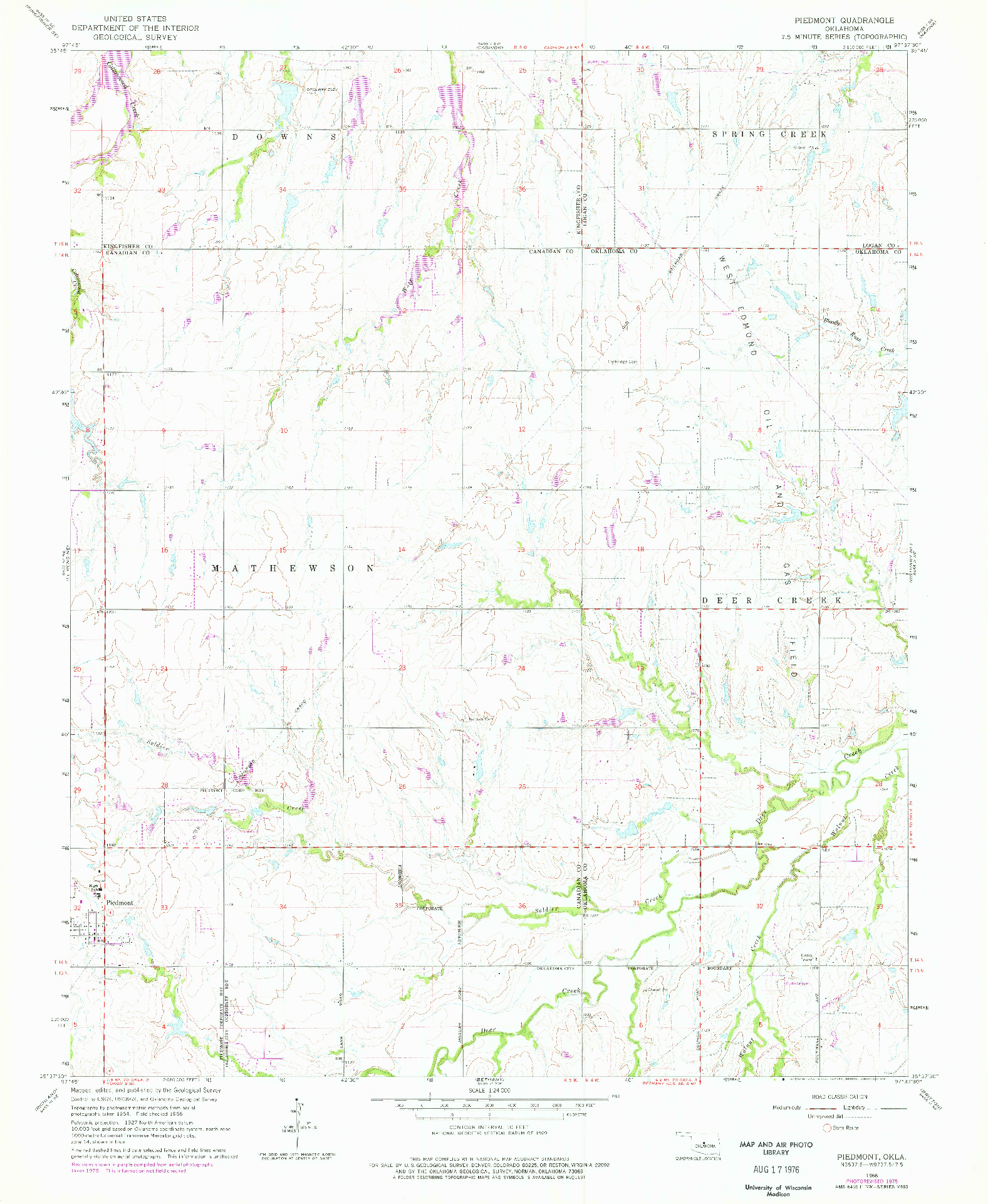USGS 1:24000-SCALE QUADRANGLE FOR PIEDMONT, OK 1966