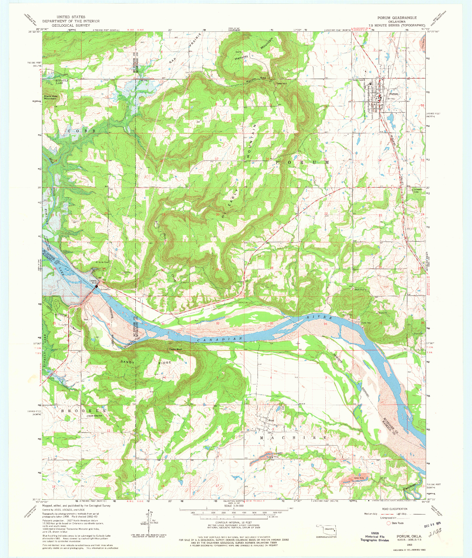 USGS 1:24000-SCALE QUADRANGLE FOR PORUM, OK 1963