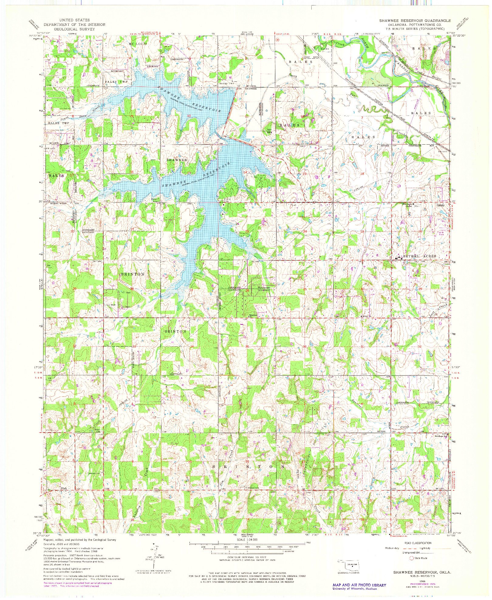 USGS 1:24000-SCALE QUADRANGLE FOR SHAWNEE RESERVOIR, OK 1966