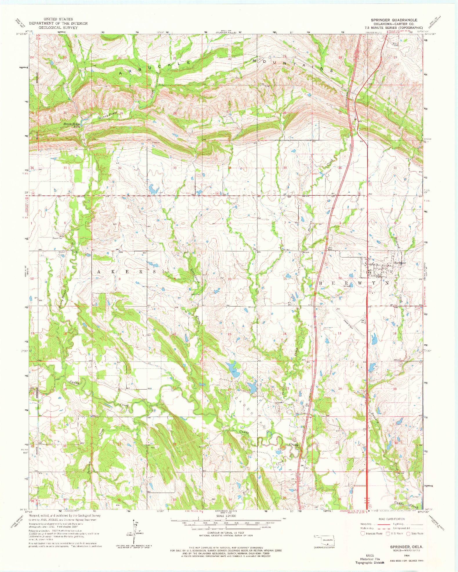 USGS 1:24000-SCALE QUADRANGLE FOR SPRINGER, OK 1964