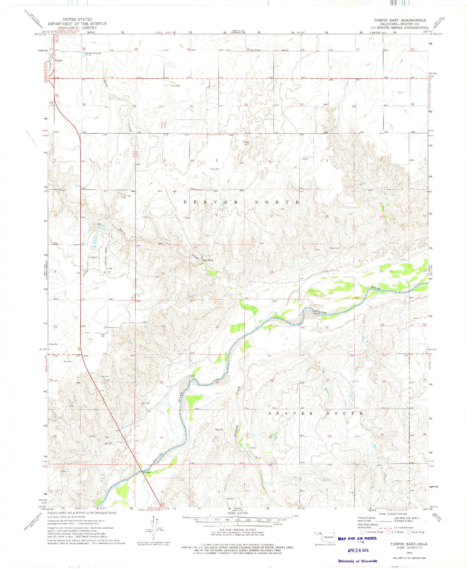 USGS 1:24000-SCALE QUADRANGLE FOR TURPIN EAST, OK 1973