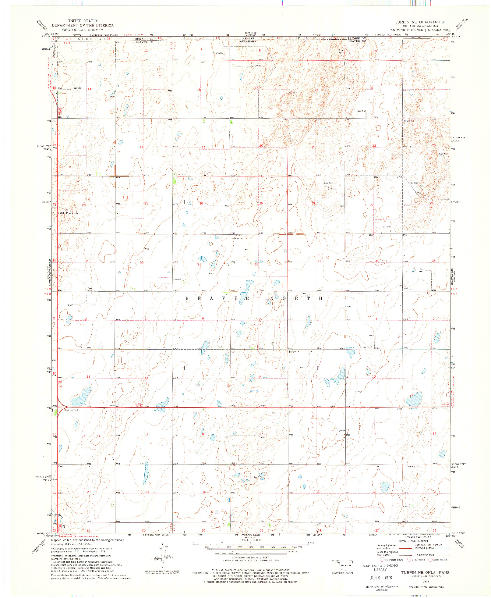 USGS 1:24000-SCALE QUADRANGLE FOR TURPIN NE, OK 1973
