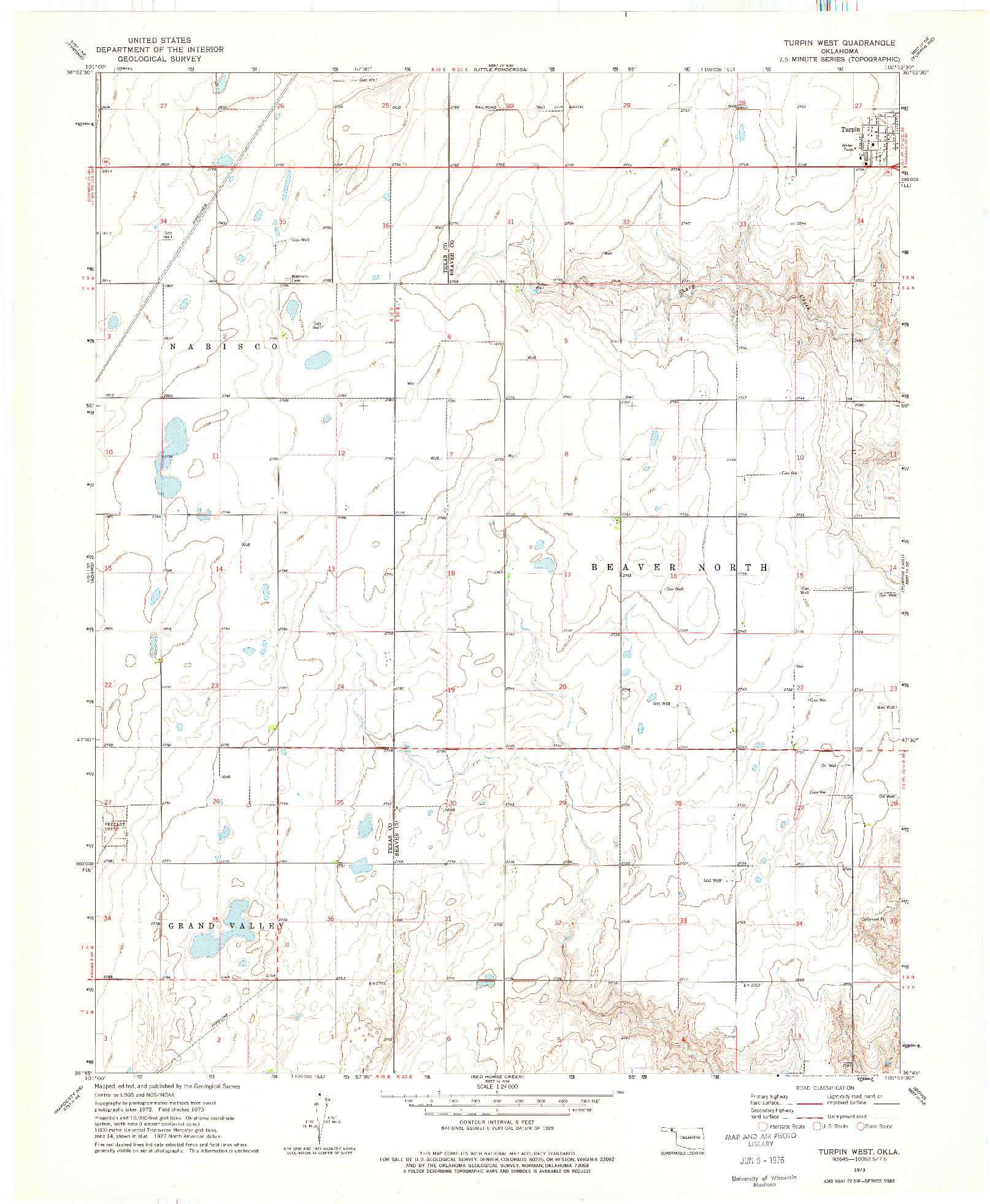 USGS 1:24000-SCALE QUADRANGLE FOR TURPIN WEST, OK 1973