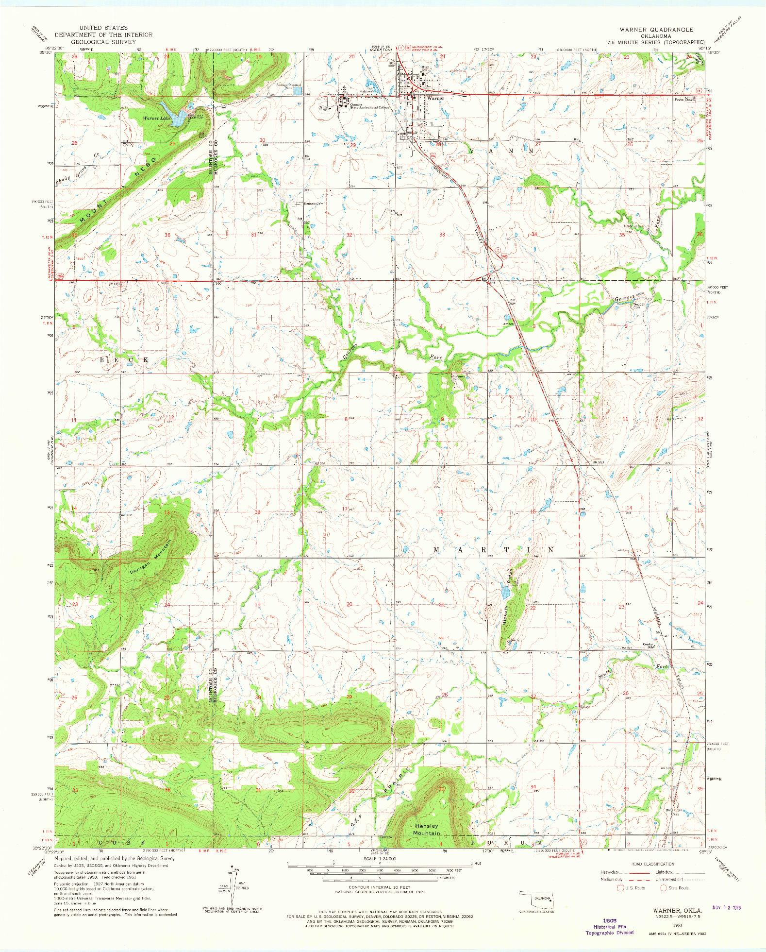 USGS 1:24000-SCALE QUADRANGLE FOR WARNER, OK 1963