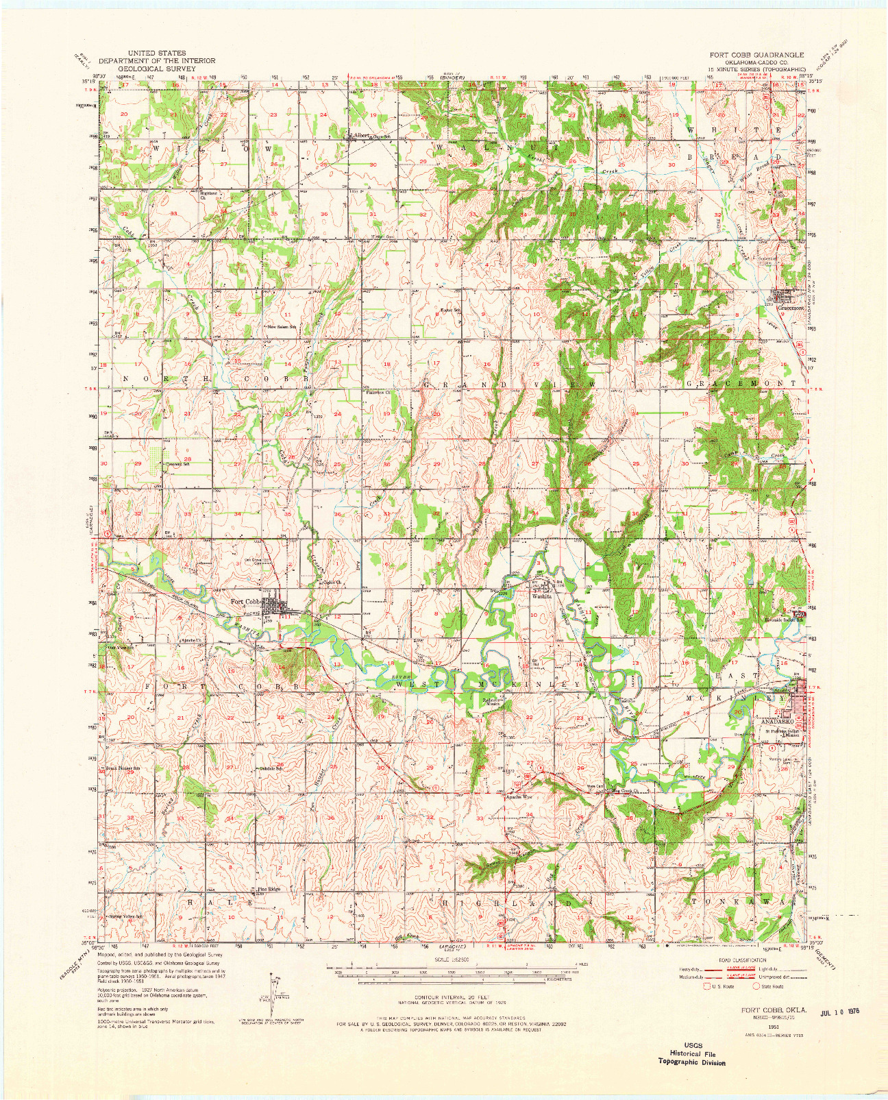 USGS 1:62500-SCALE QUADRANGLE FOR FORT COBB, OK 1951