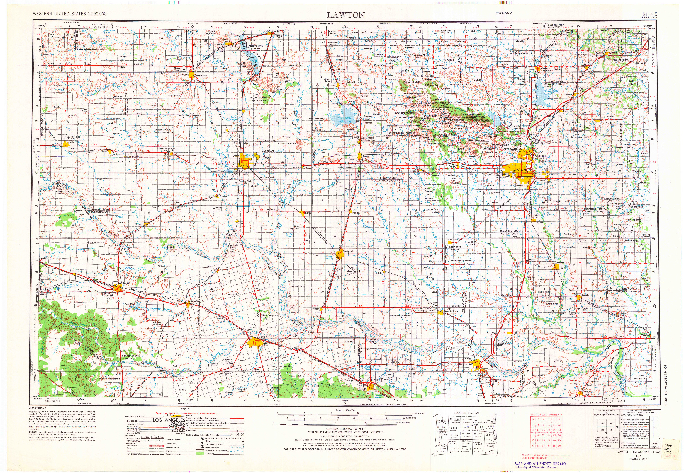 USGS 1:250000-SCALE QUADRANGLE FOR LAWTON, OK 1955