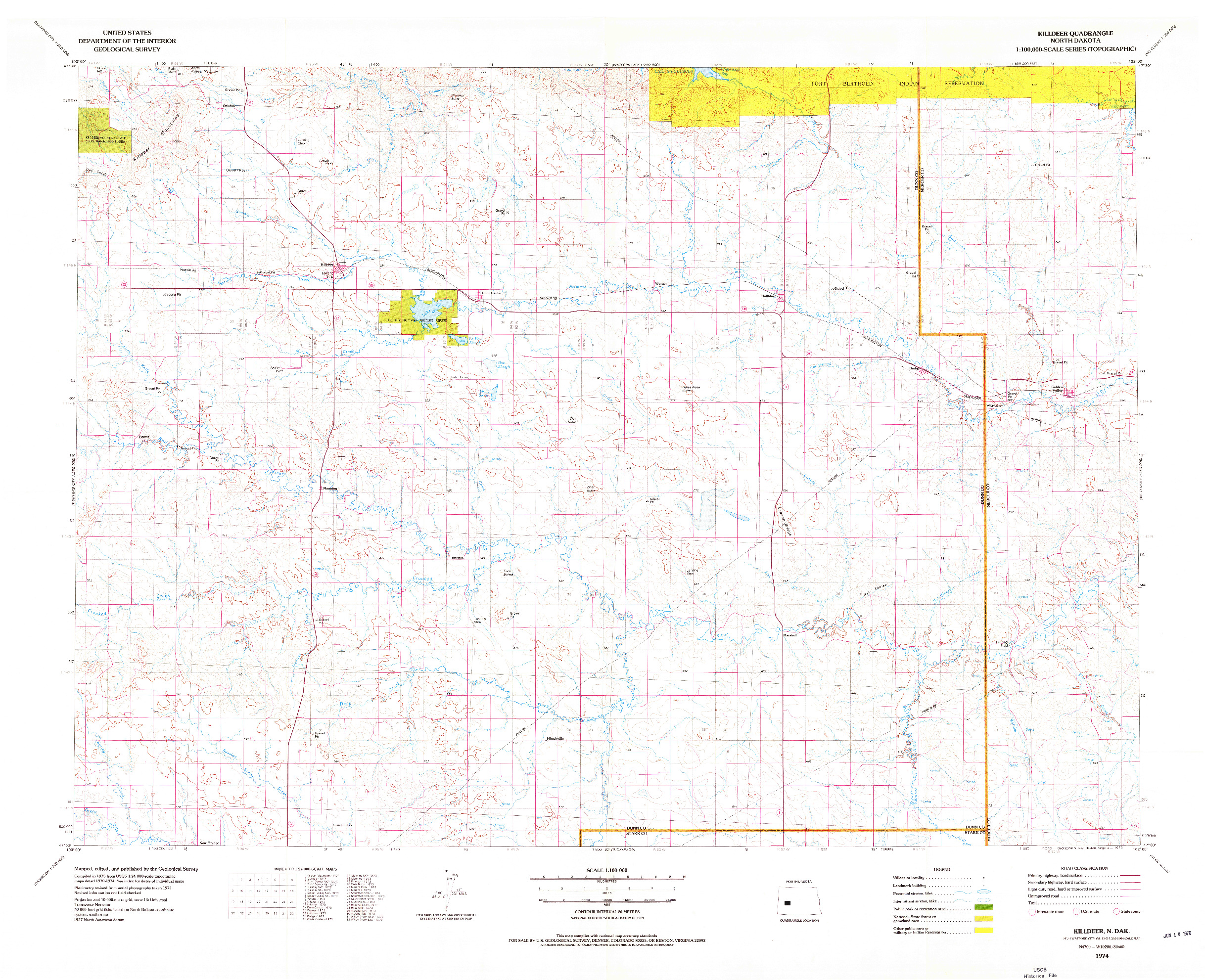 USGS 1:100000-SCALE QUADRANGLE FOR KILLDEER, ND 1974