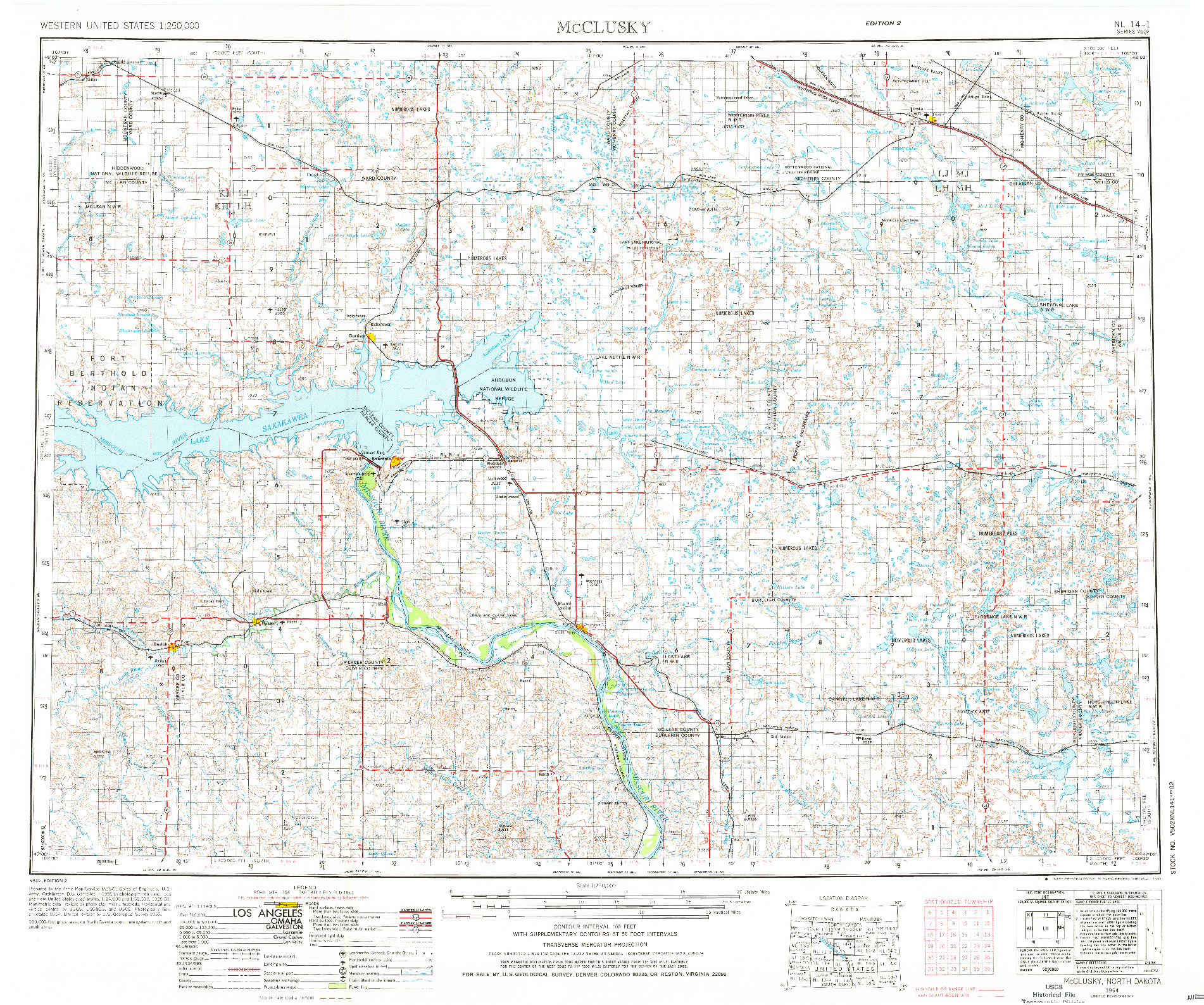 USGS 1:250000-SCALE QUADRANGLE FOR MCCLUSKY, ND 1954