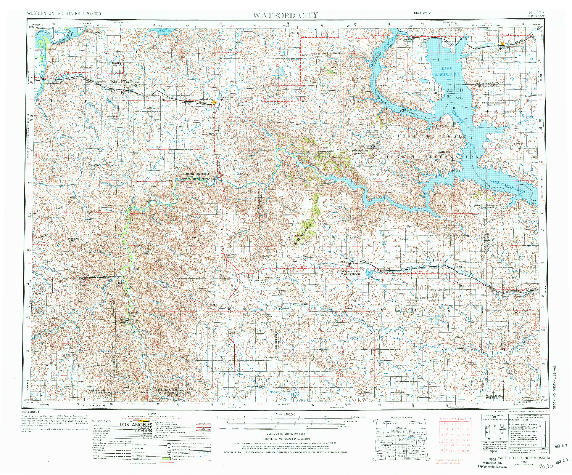 USGS 1:250000-SCALE QUADRANGLE FOR WATFORD CITY, ND 1953