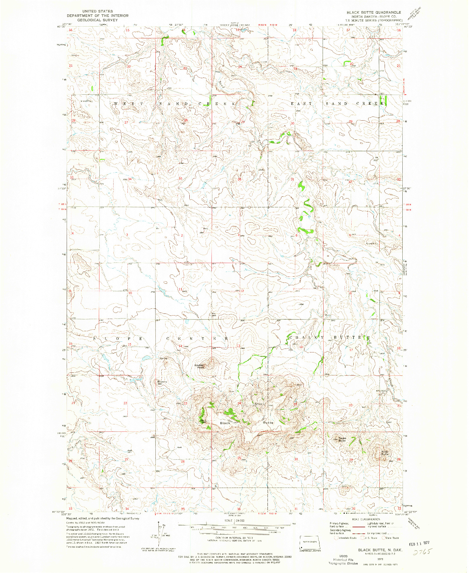 USGS 1:24000-SCALE QUADRANGLE FOR BLACK BUTTE, ND 1973