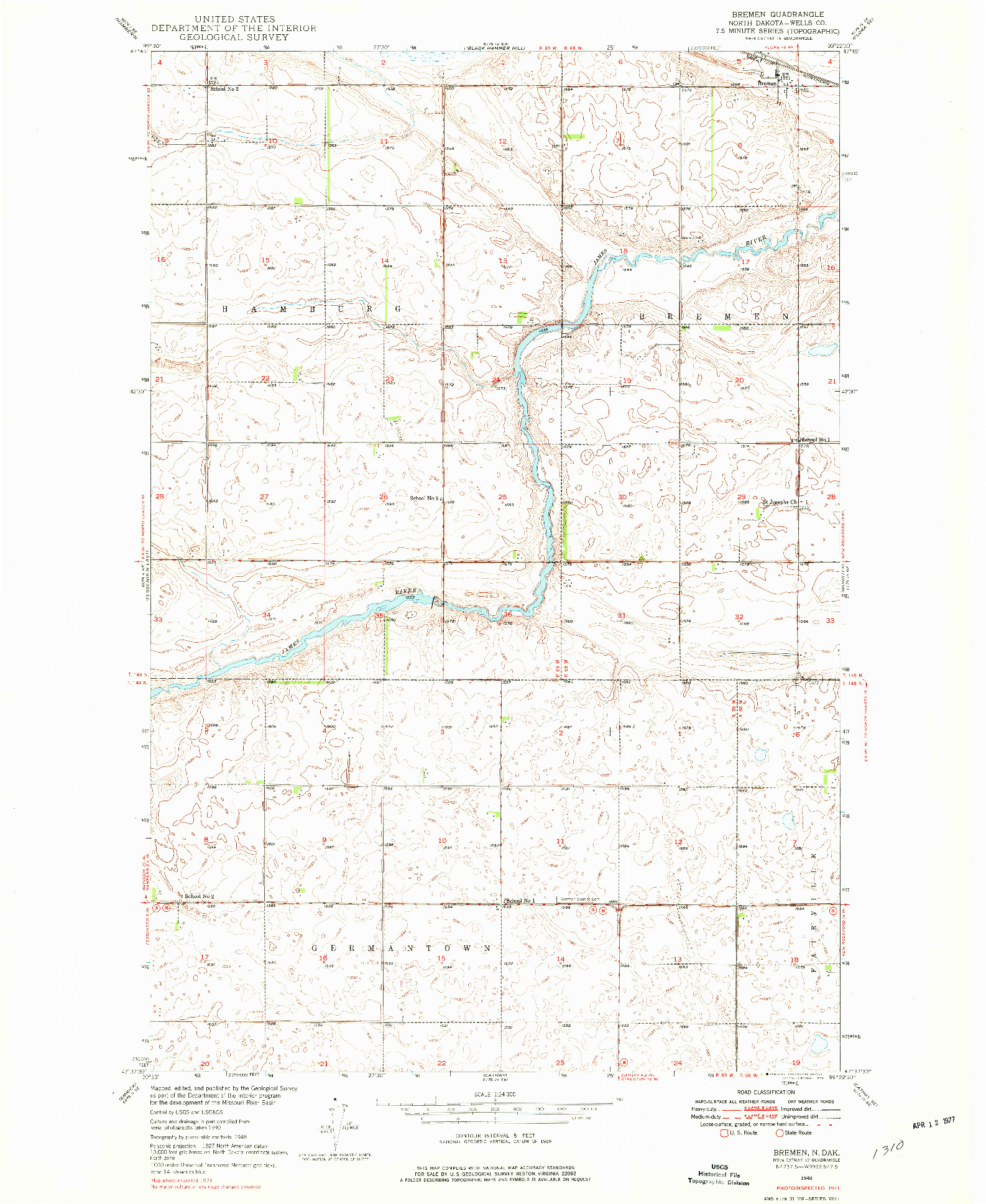 USGS 1:24000-SCALE QUADRANGLE FOR BREMEN, ND 1948