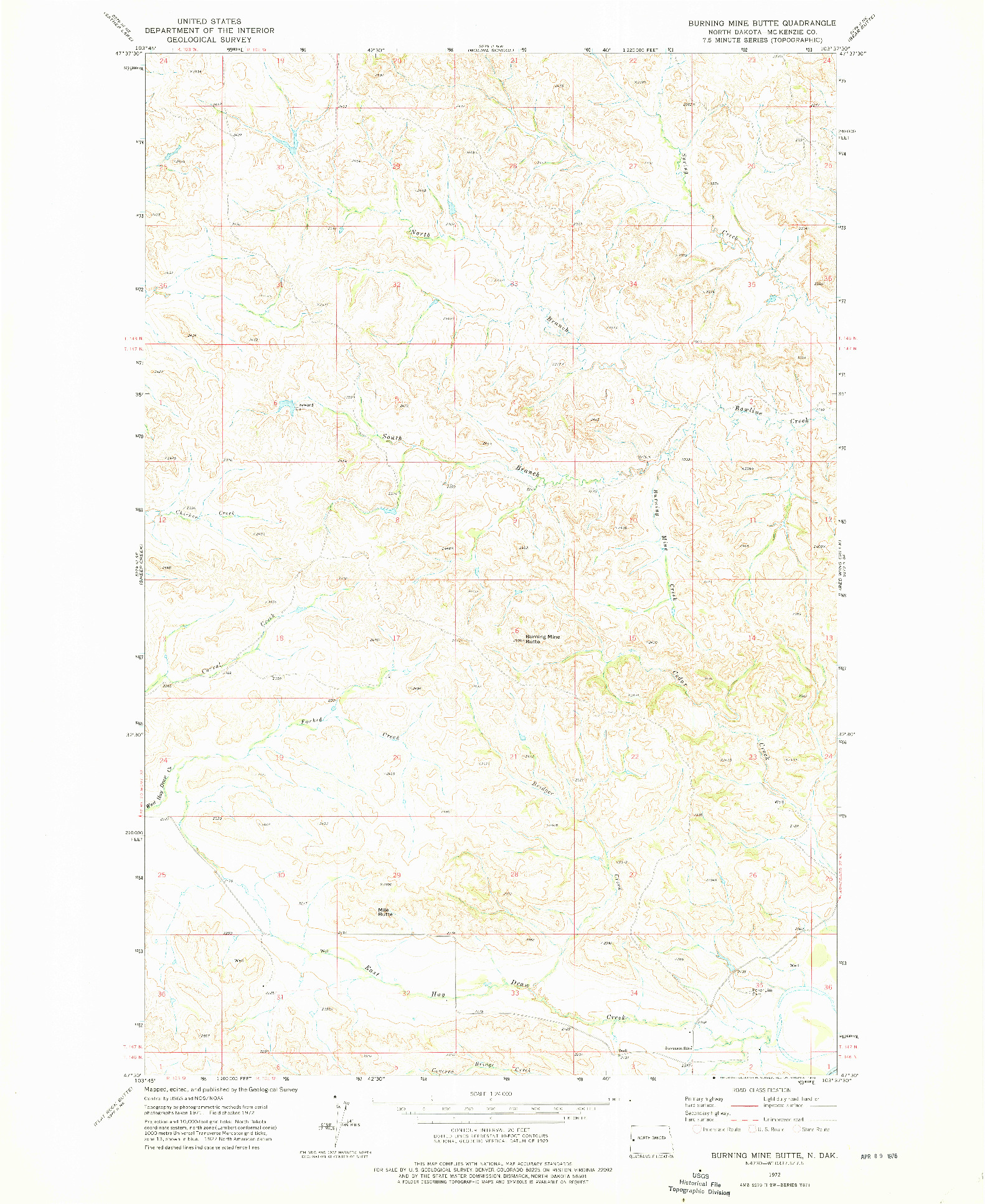 USGS 1:24000-SCALE QUADRANGLE FOR BURNING MINE BUTTE, ND 1972