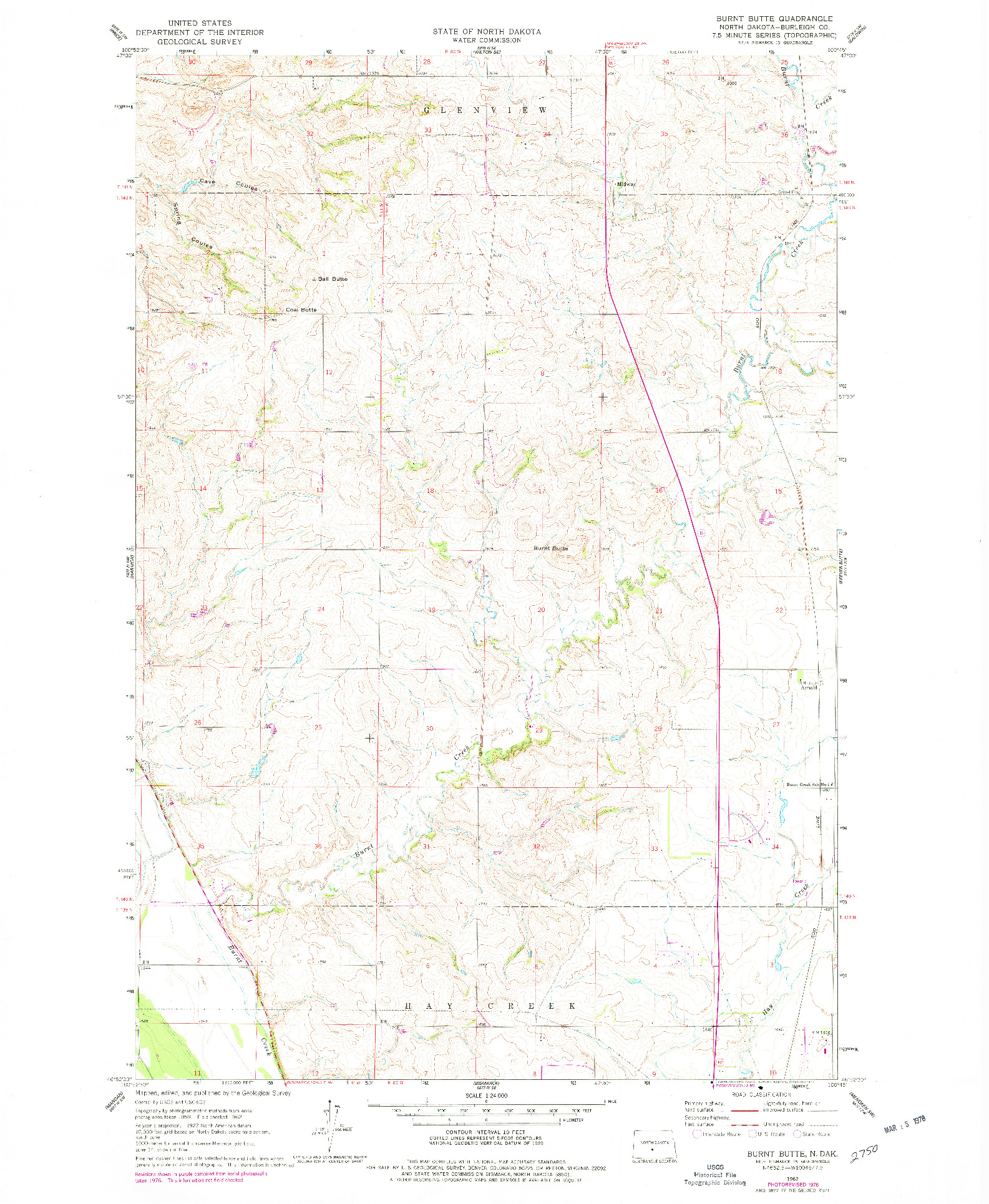 USGS 1:24000-SCALE QUADRANGLE FOR BURNT BUTTE, ND 1962