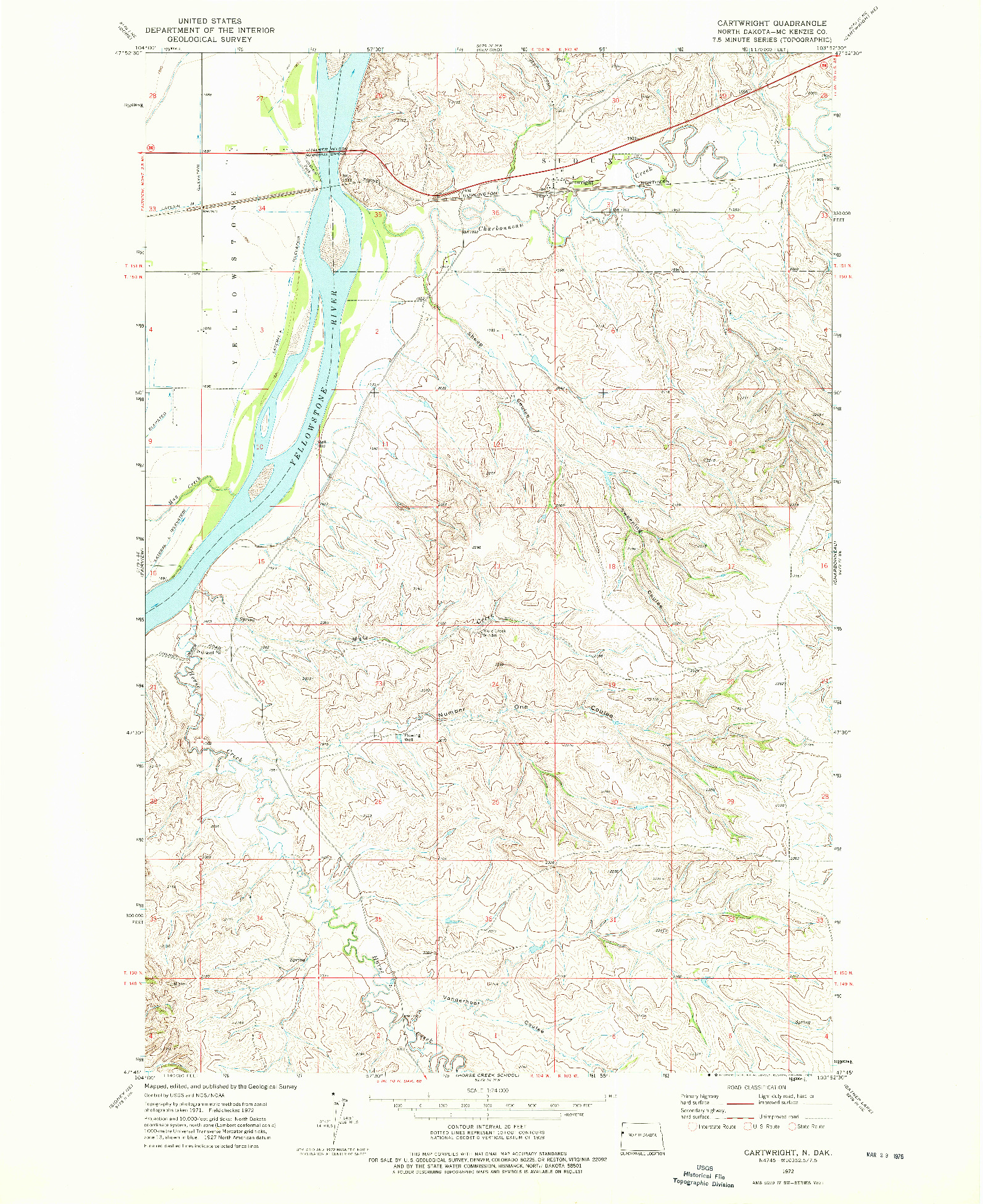 USGS 1:24000-SCALE QUADRANGLE FOR CARTWRIGHT, ND 1972