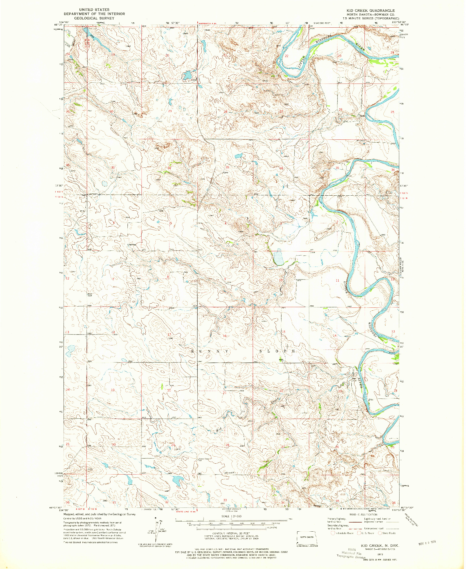 USGS 1:24000-SCALE QUADRANGLE FOR KID CREEK, ND 1973