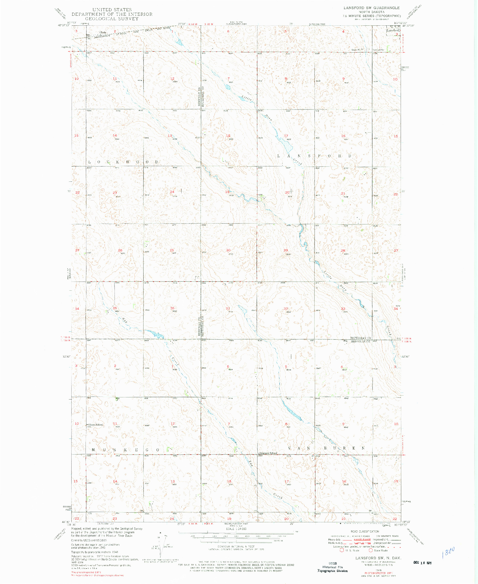 USGS 1:24000-SCALE QUADRANGLE FOR LANSFORD SW, ND 1948