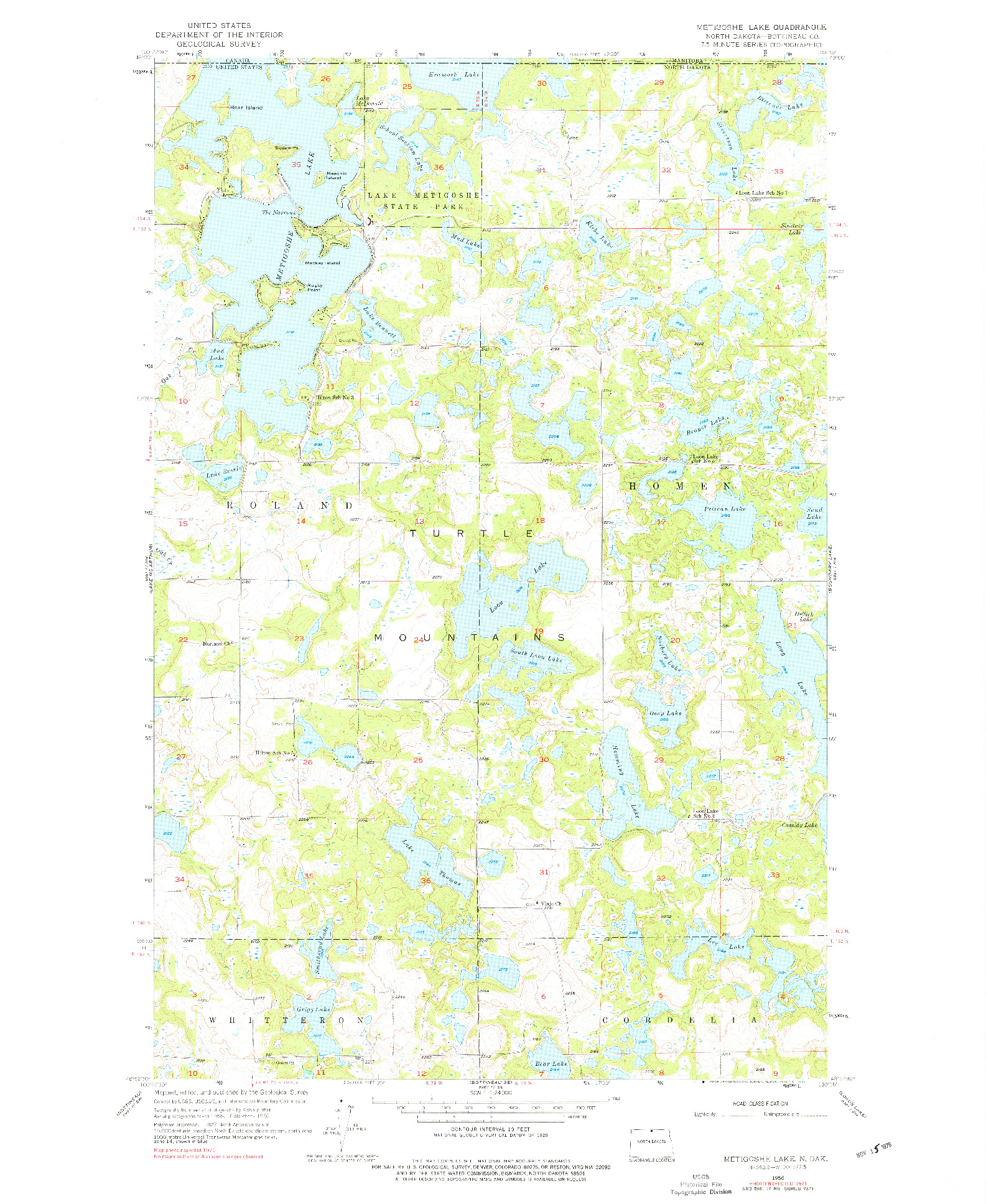 USGS 1:24000-SCALE QUADRANGLE FOR METIGOSHE LAKE, ND 1956