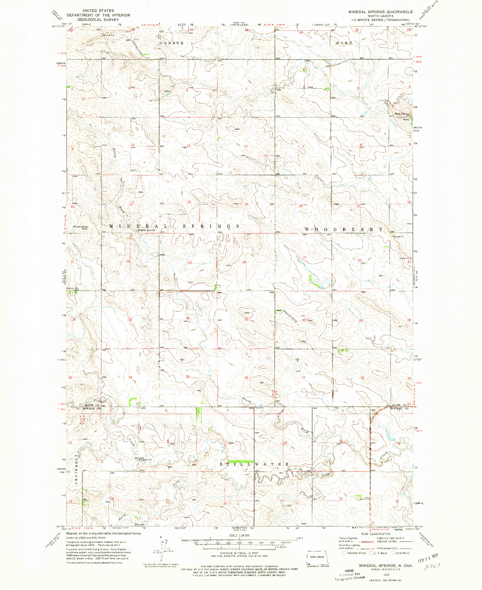 USGS 1:24000-SCALE QUADRANGLE FOR MINERAL SPRINGS, ND 1973