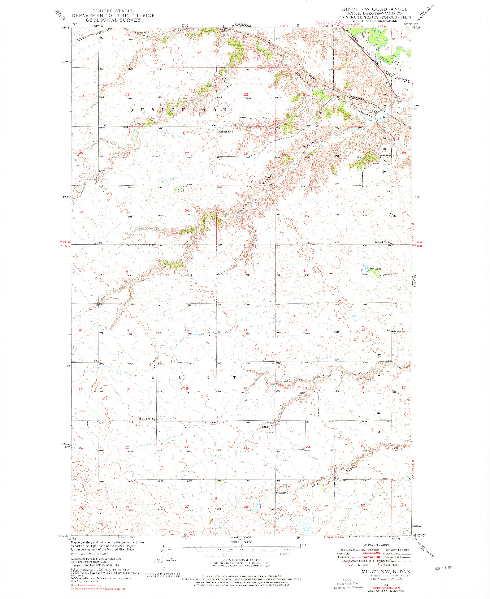 USGS 1:24000-SCALE QUADRANGLE FOR MINOT NW, ND 1948