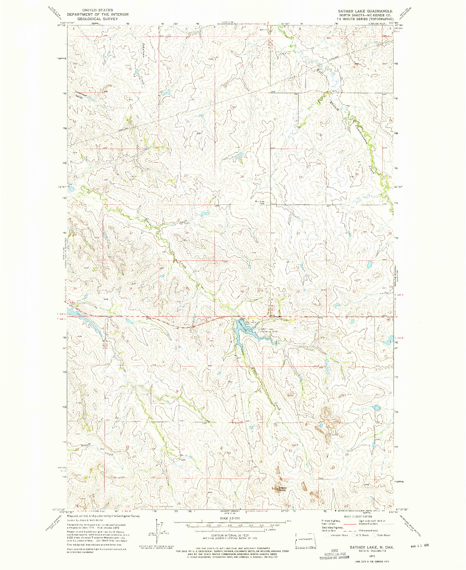 USGS 1:24000-SCALE QUADRANGLE FOR SATHER LAKE, ND 1972