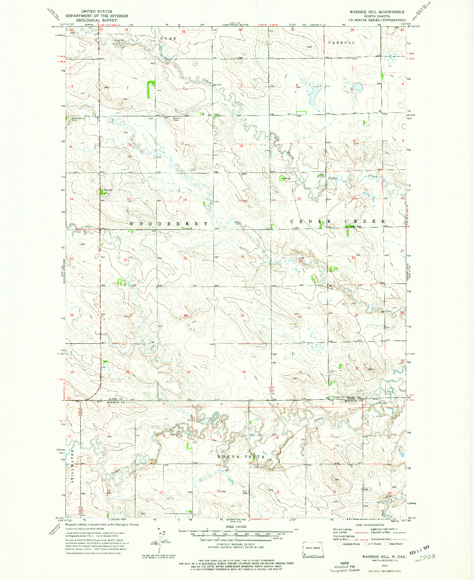USGS 1:24000-SCALE QUADRANGLE FOR WARNKE HILL, ND 1973