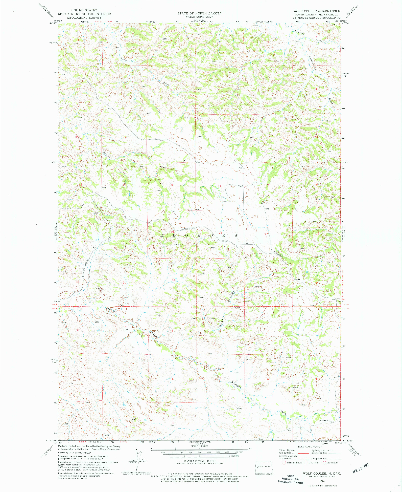 USGS 1:24000-SCALE QUADRANGLE FOR WOLF COULEE, ND 1974