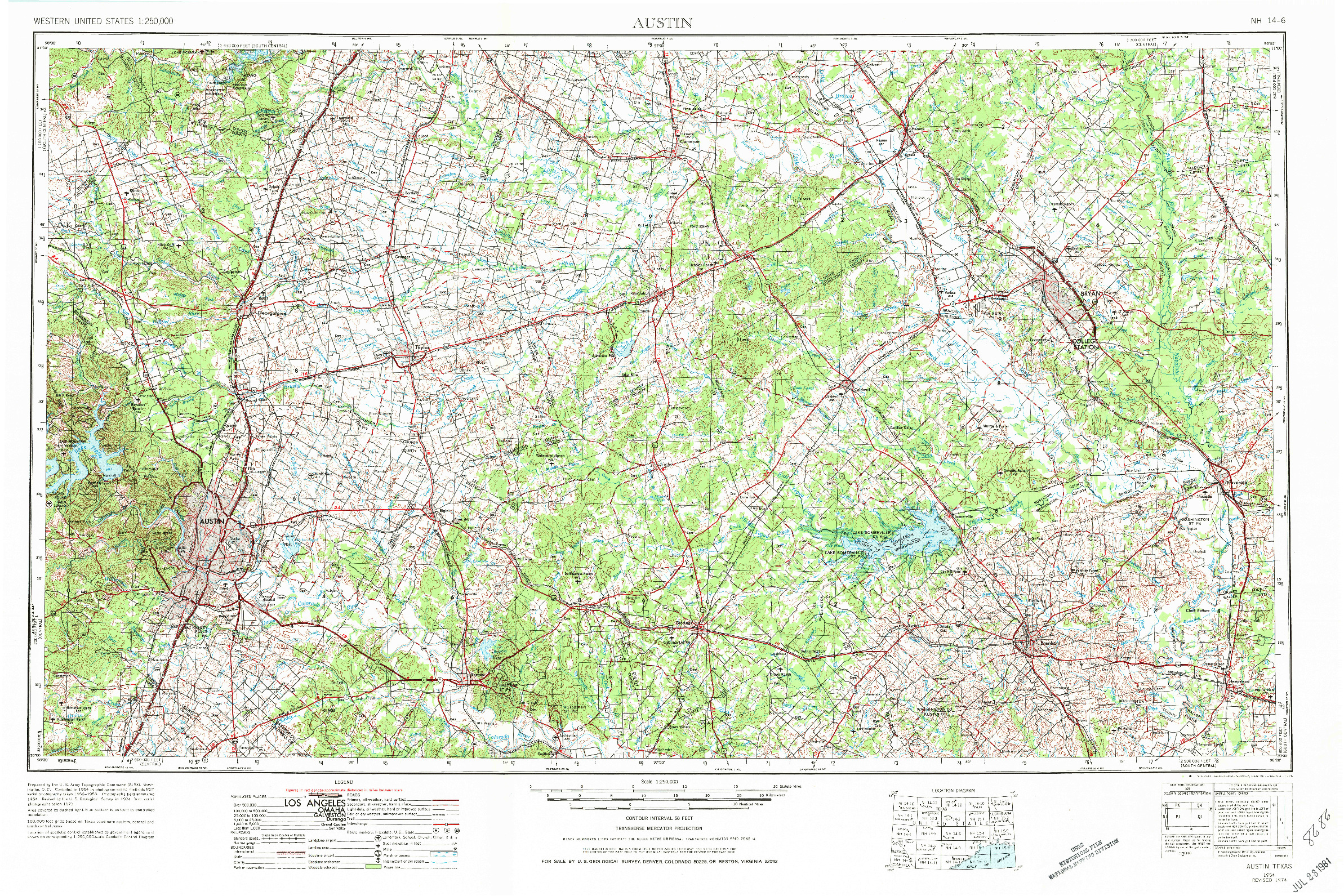 USGS 1:250000-SCALE QUADRANGLE FOR AUSTIN, TX 1954