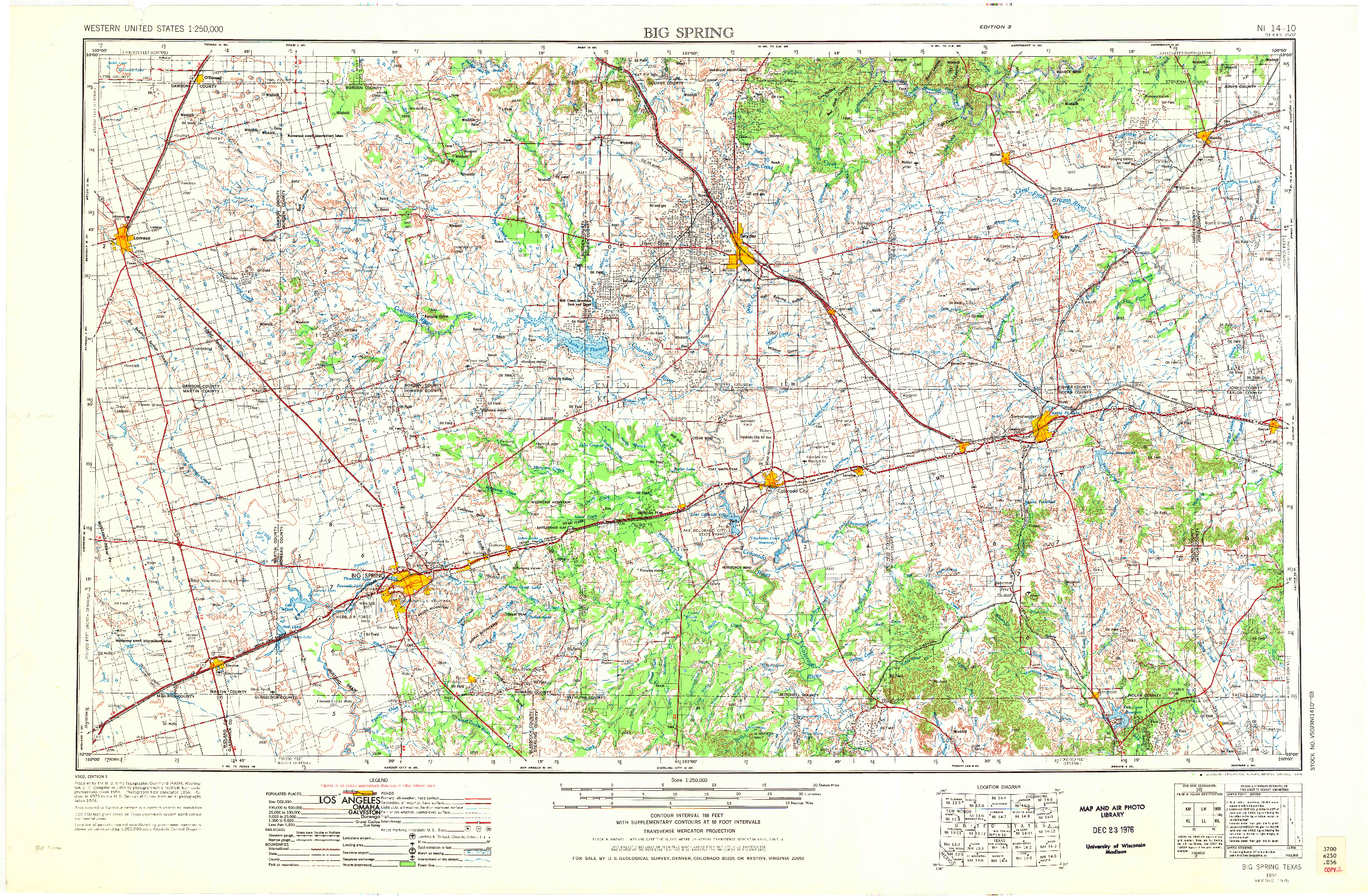 USGS 1:250000-SCALE QUADRANGLE FOR BIG SPRING, TX 1954