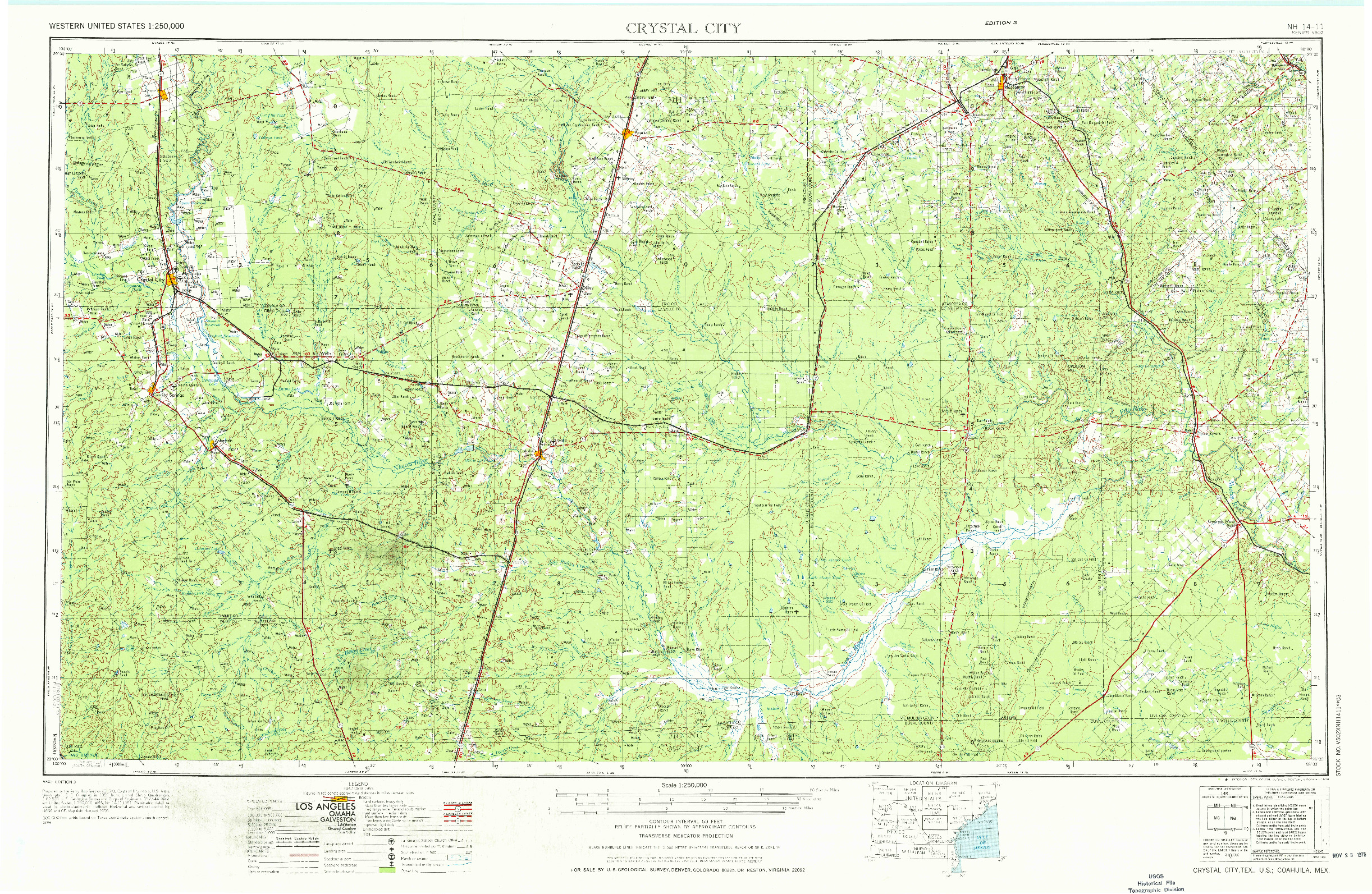 USGS 1:250000-SCALE QUADRANGLE FOR CRYSTAL CITY, TX 1955