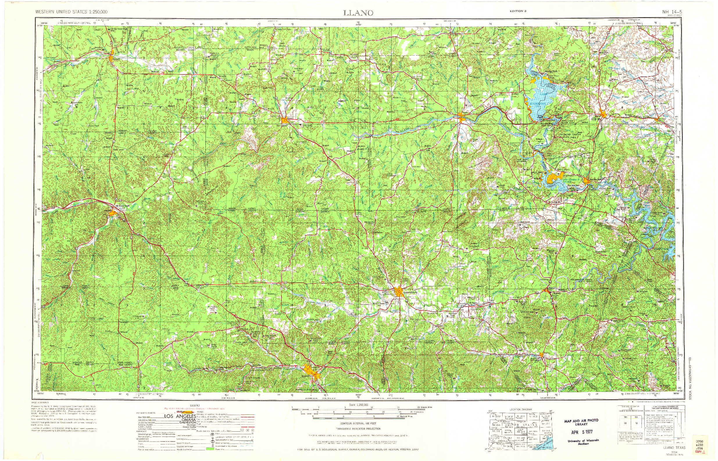 USGS 1:250000-SCALE QUADRANGLE FOR LLANO, TX 1954