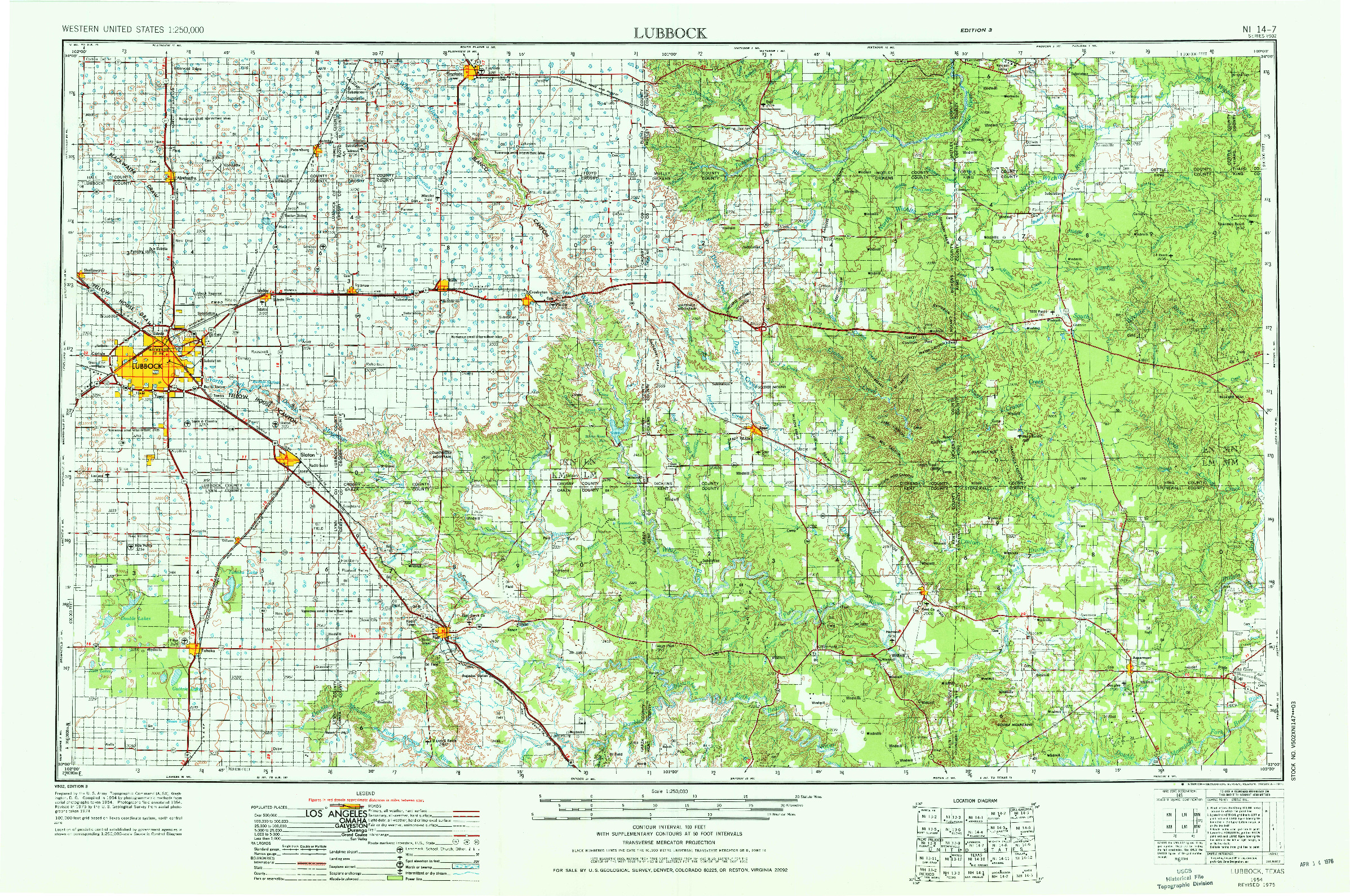 USGS 1:250000-SCALE QUADRANGLE FOR LUBBOCK, TX 1954