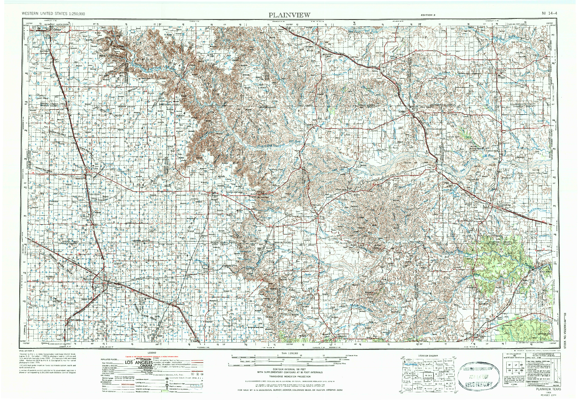 USGS 1:250000-SCALE QUADRANGLE FOR PLAINVIEW, TX 1954