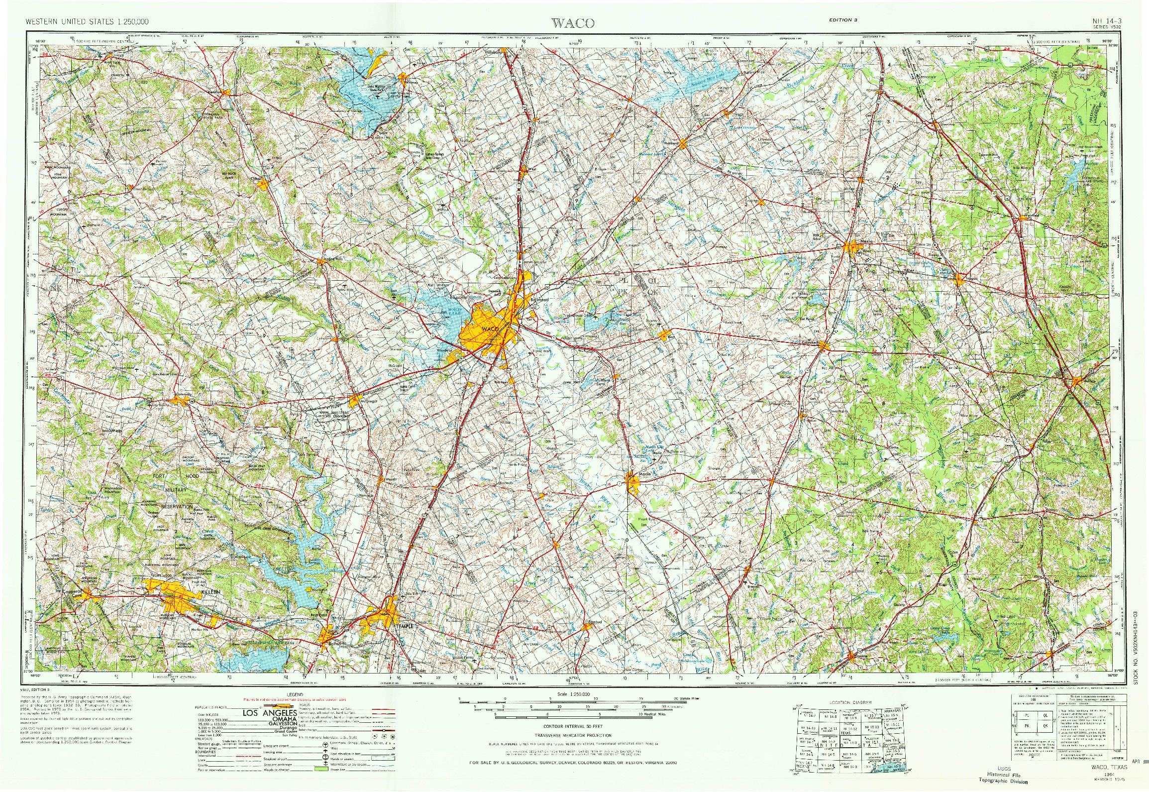 USGS 1:250000-SCALE QUADRANGLE FOR WACO, TX 1954