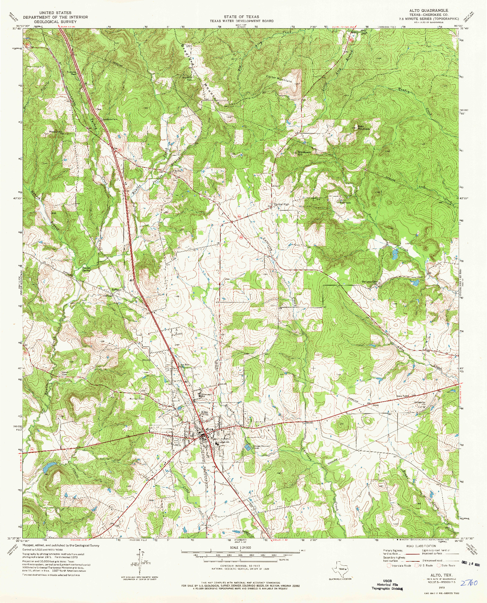 USGS 1:24000-SCALE QUADRANGLE FOR ALTO, TX 1973