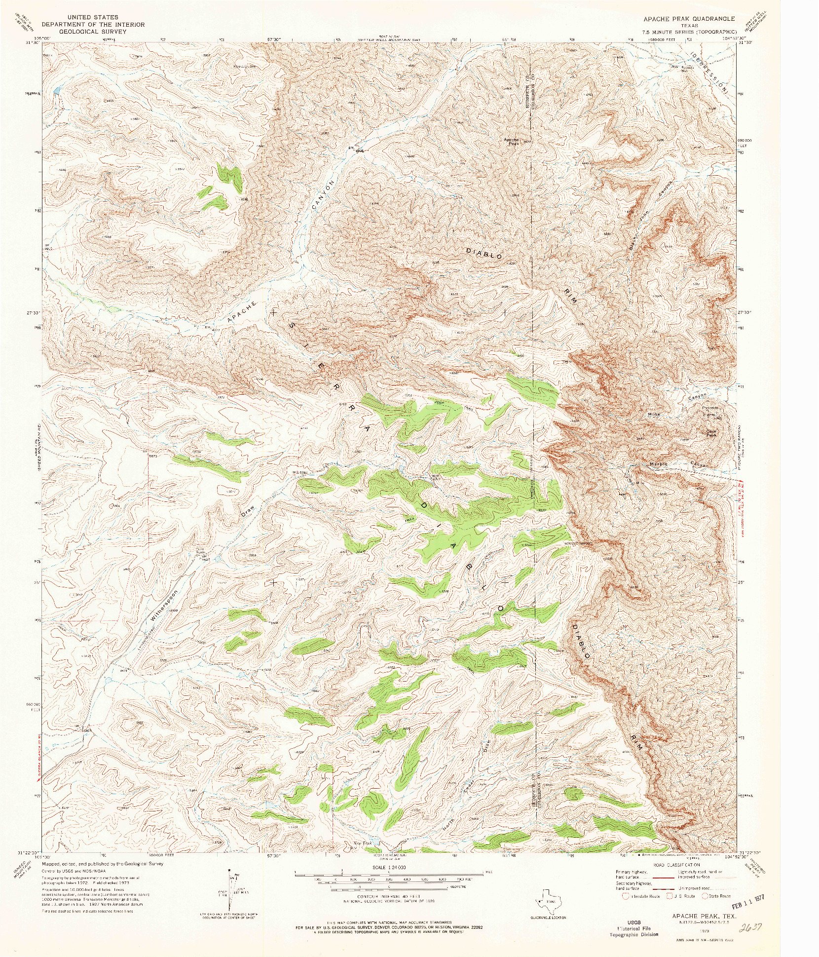 USGS 1:24000-SCALE QUADRANGLE FOR APACHE PEAK, TX 1973