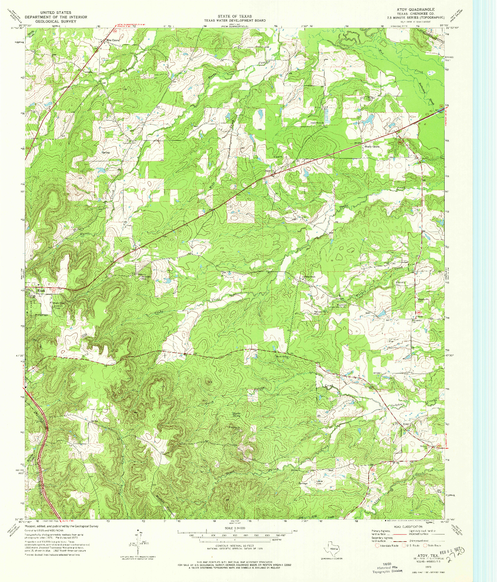 USGS 1:24000-SCALE QUADRANGLE FOR ATOY, TX 1973