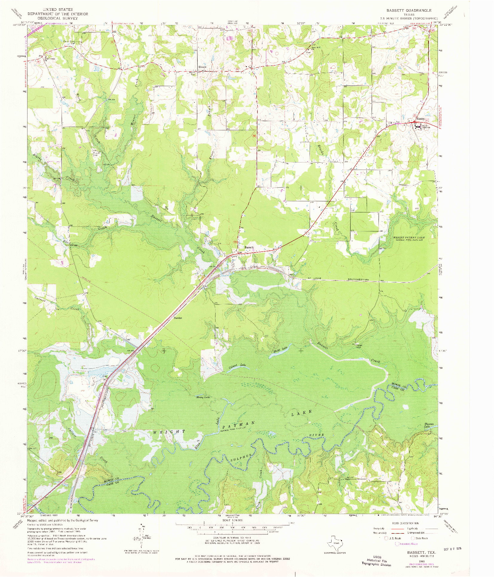 USGS 1:24000-SCALE QUADRANGLE FOR BASSETT, TX 1965