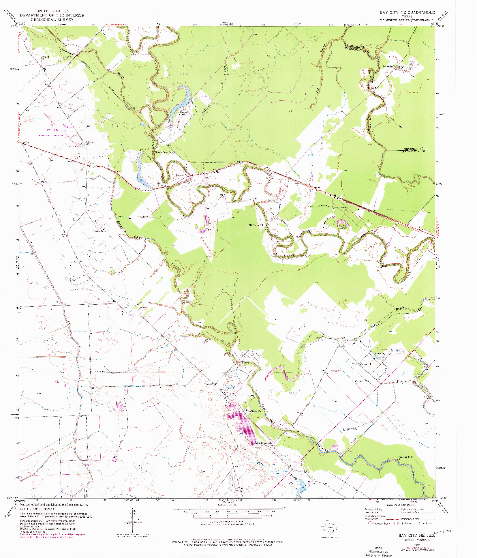 USGS 1:24000-SCALE QUADRANGLE FOR BAY CITY NE, TX 1952