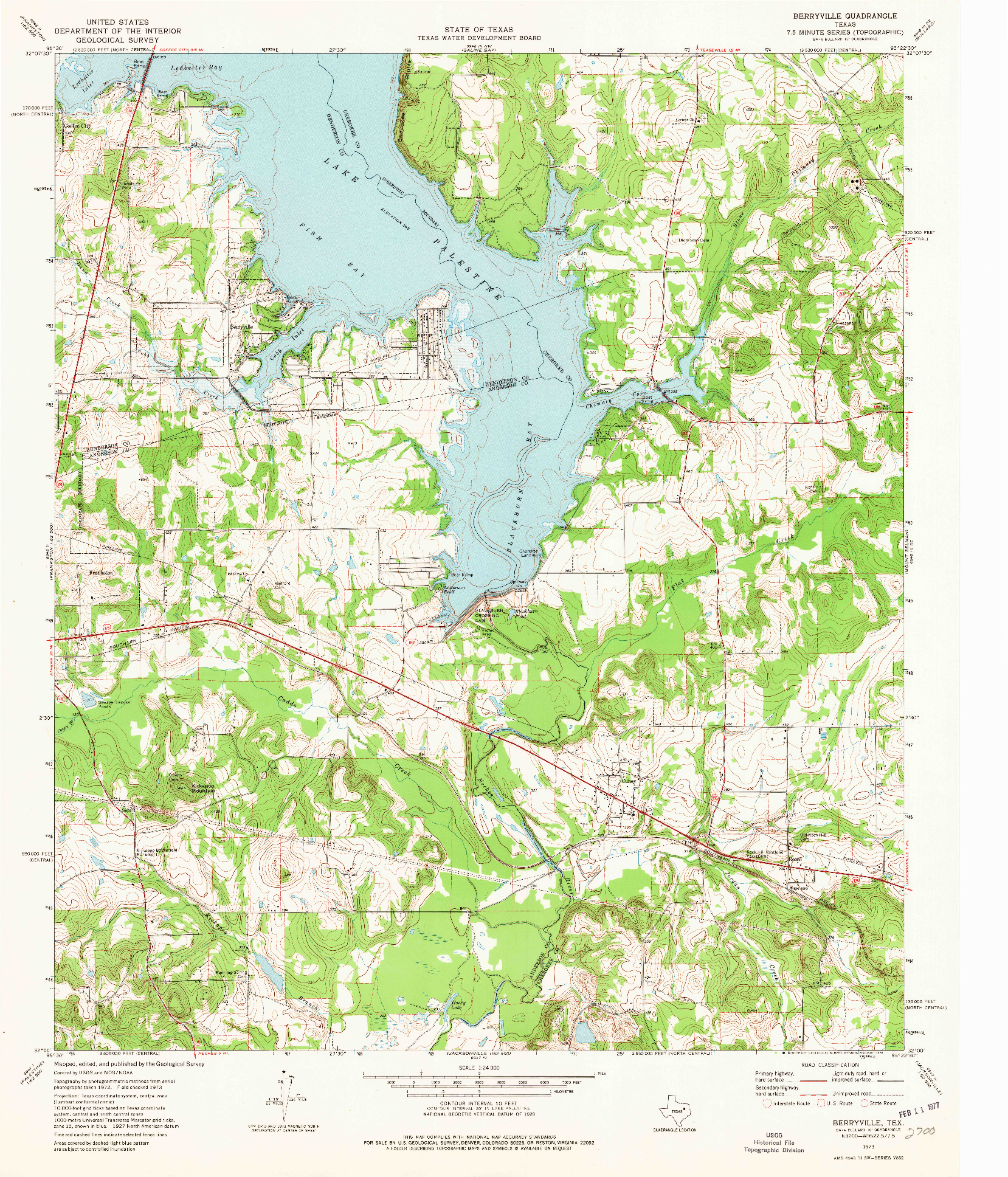 USGS 1:24000-SCALE QUADRANGLE FOR BERRYVILLE, TX 1973