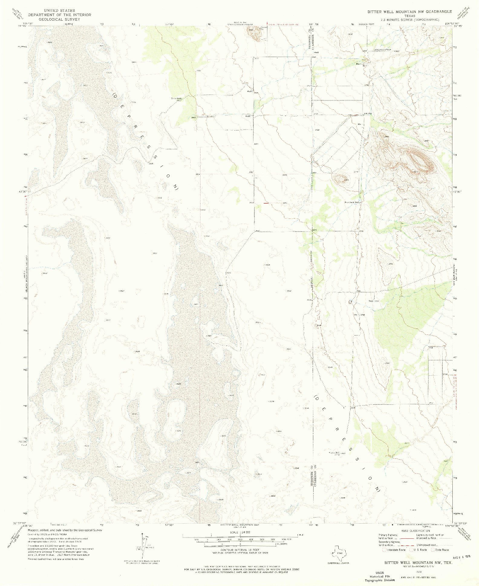 USGS 1:24000-SCALE QUADRANGLE FOR BITTER WELL MOUNTAIN NW, TX 1973
