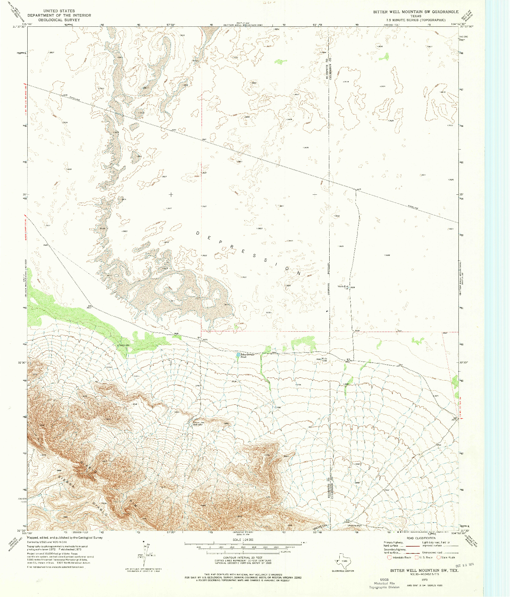 USGS 1:24000-SCALE QUADRANGLE FOR BITTER WELL MOUNTAIN SW, TX 1973
