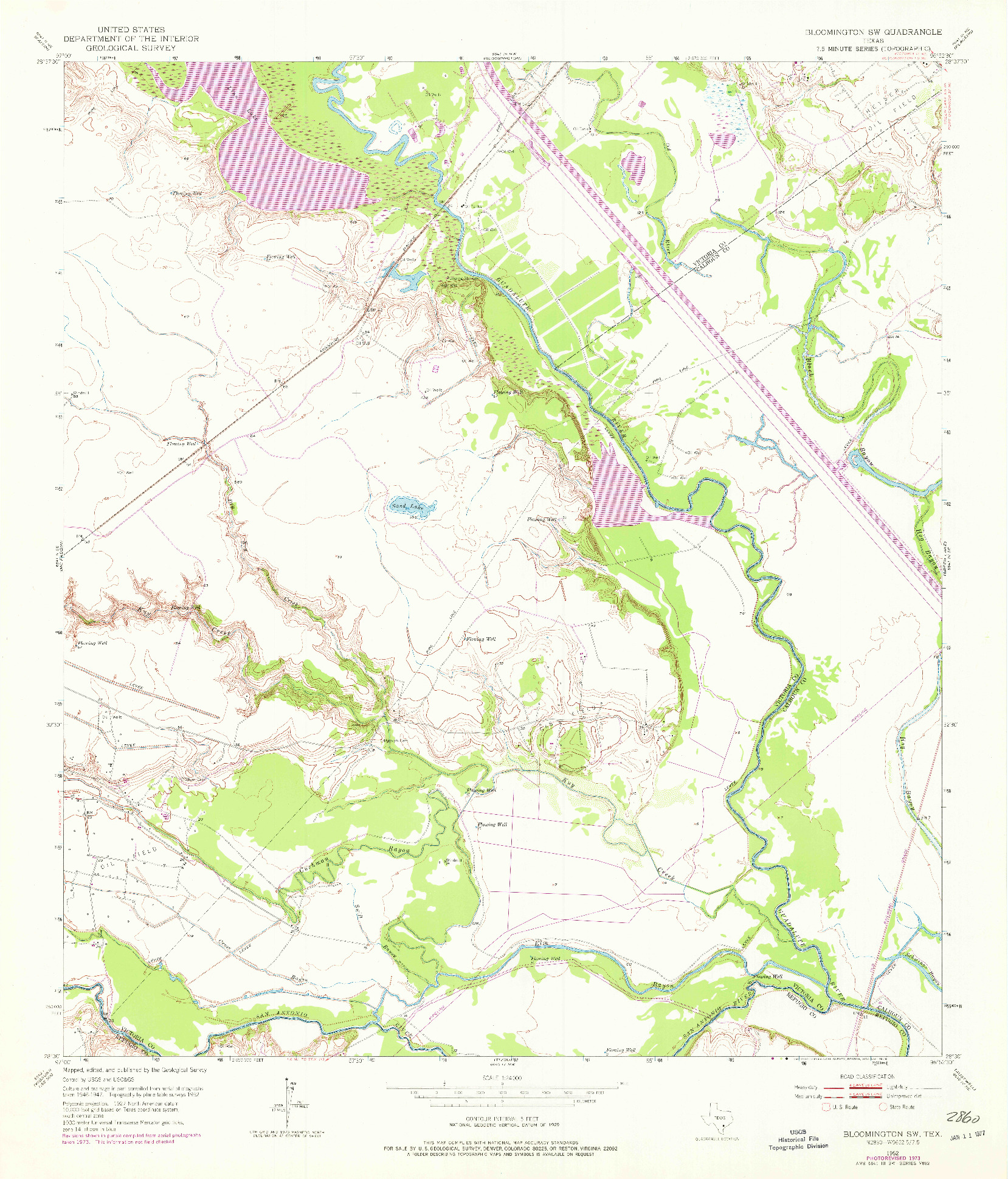 USGS 1:24000-SCALE QUADRANGLE FOR BLOOMINGTON SW, TX 1952